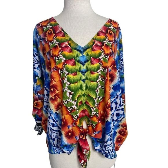 Alberto Makali New York M Blouse colorful relaxed fit ties in front - Picture 1 of 4
